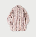 Indian Striped Flower Block Print 908 Stand Collar Grandpa Shirt Pink