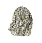 Indian Striped Flower Block Print 908 Stand Collar Grandpa Shirt Green