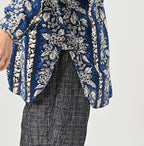 Indian Striped Flower Block Print 908 Stand Collar Grandpa Shirt Detail
