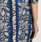 Indian Striped Flower Block Print 908 Stand Collar Grandpa Shirt Detail