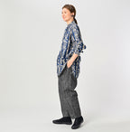 Indian Striped Flower Block Print 908 Stand Collar Grandpa Shirt Female Model