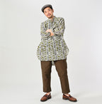 Indian Striped Flower Block Print 908 Stand Collar Grandpa Shirt Male Model