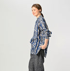 Indian Striped Flower Block Print 908 Stand Collar Grandpa Shirt Female Model