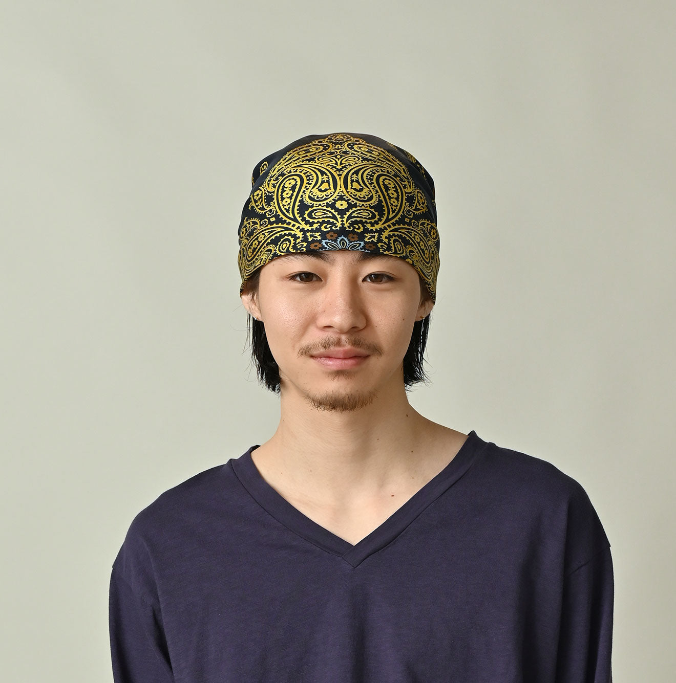 Silk Paisley Big Bandana Male Model
