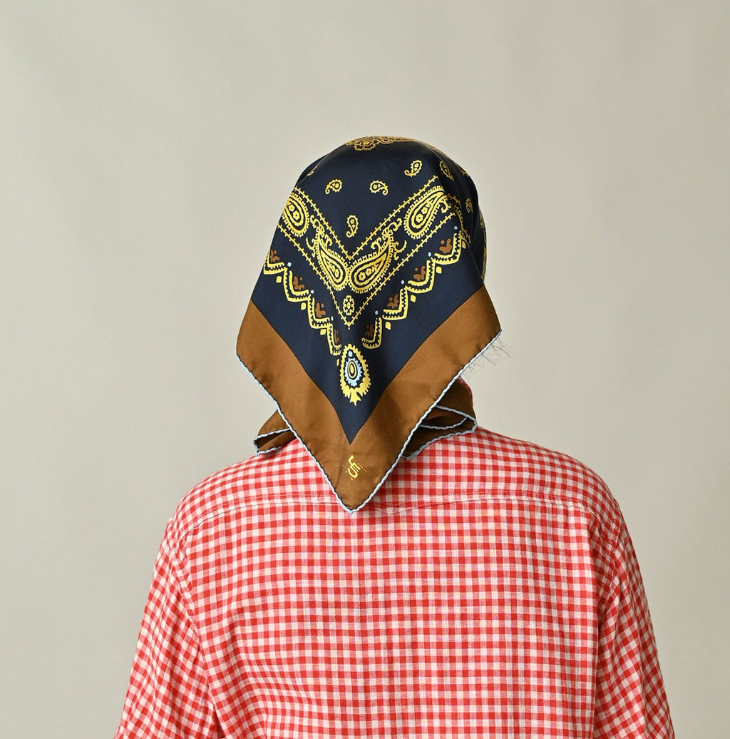 Silk Paisley Big Bandana Female Model