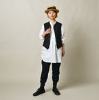 Indigo Linen Herringbone 908 Vest Female Model