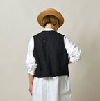 Indigo Linen Herringbone 908 Vest Female Model