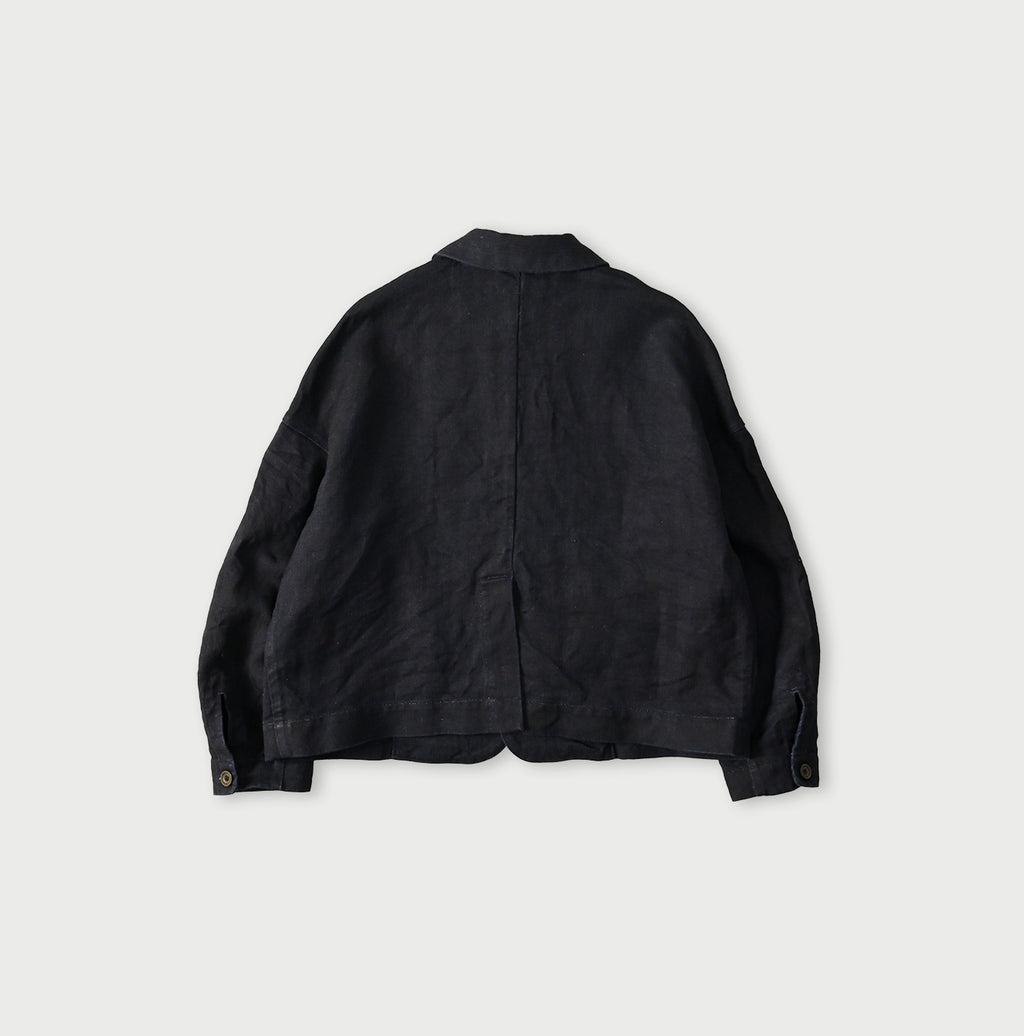Indigo Linen Herringbone 908 Uma Jacket Back