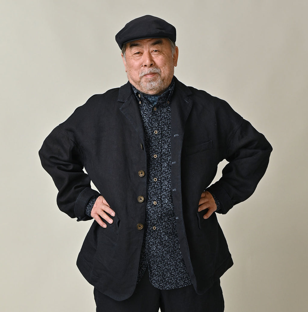 Indigo Linen Herringbone 908 Uma Jacket Male Model