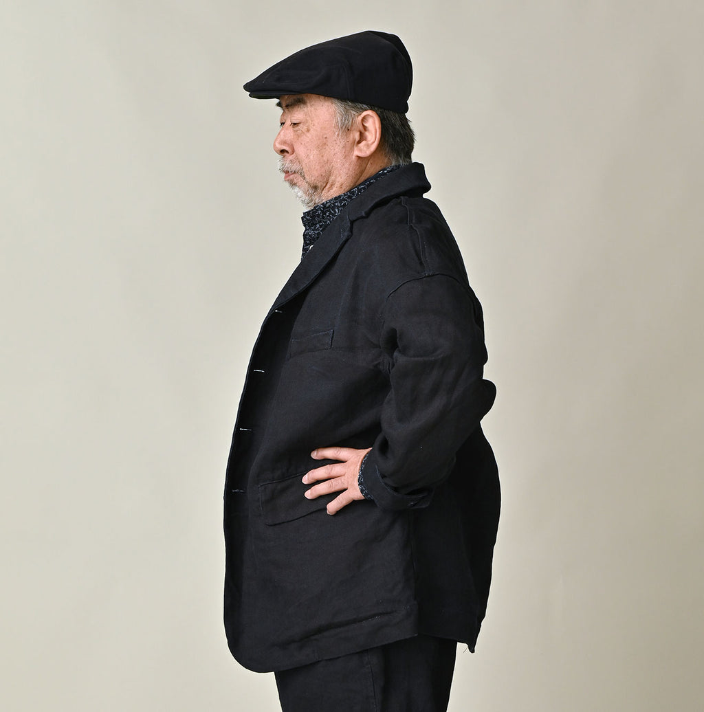 Indigo Linen Herringbone 908 Uma Jacket Male Model