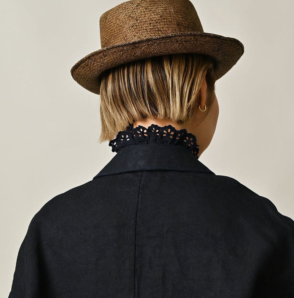 Indigo Linen Herringbone 908 Uma Jacket Detail