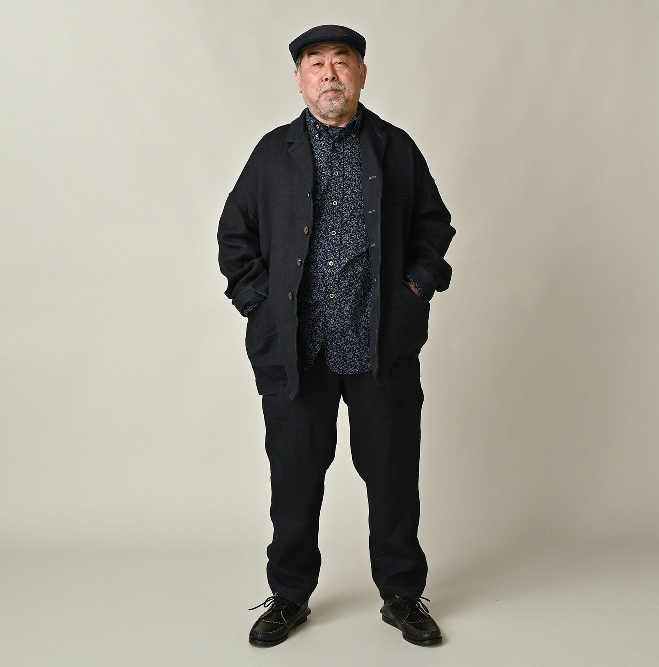 Indigo Linen Herringbone 908 Uma Jacket Male Model