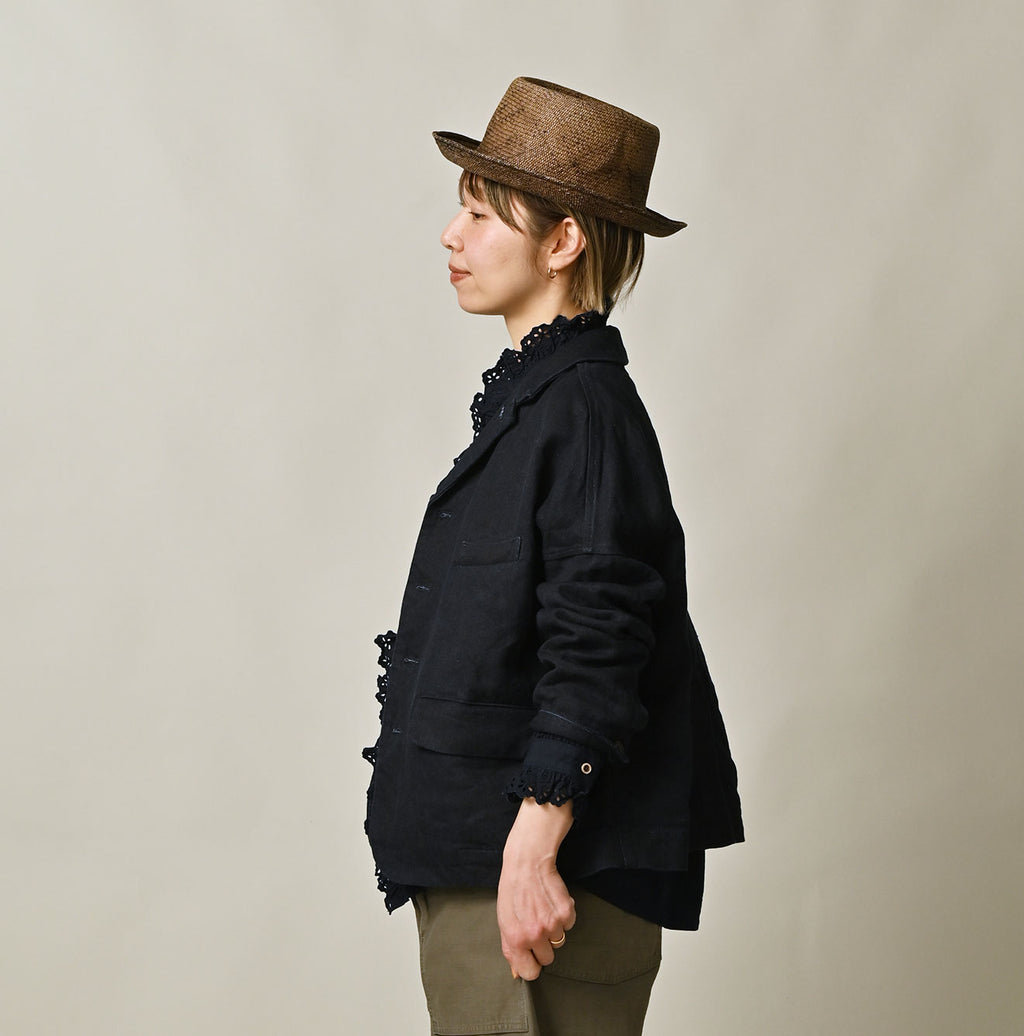 Indigo Linen Herringbone 908 Uma Jacket Female Model