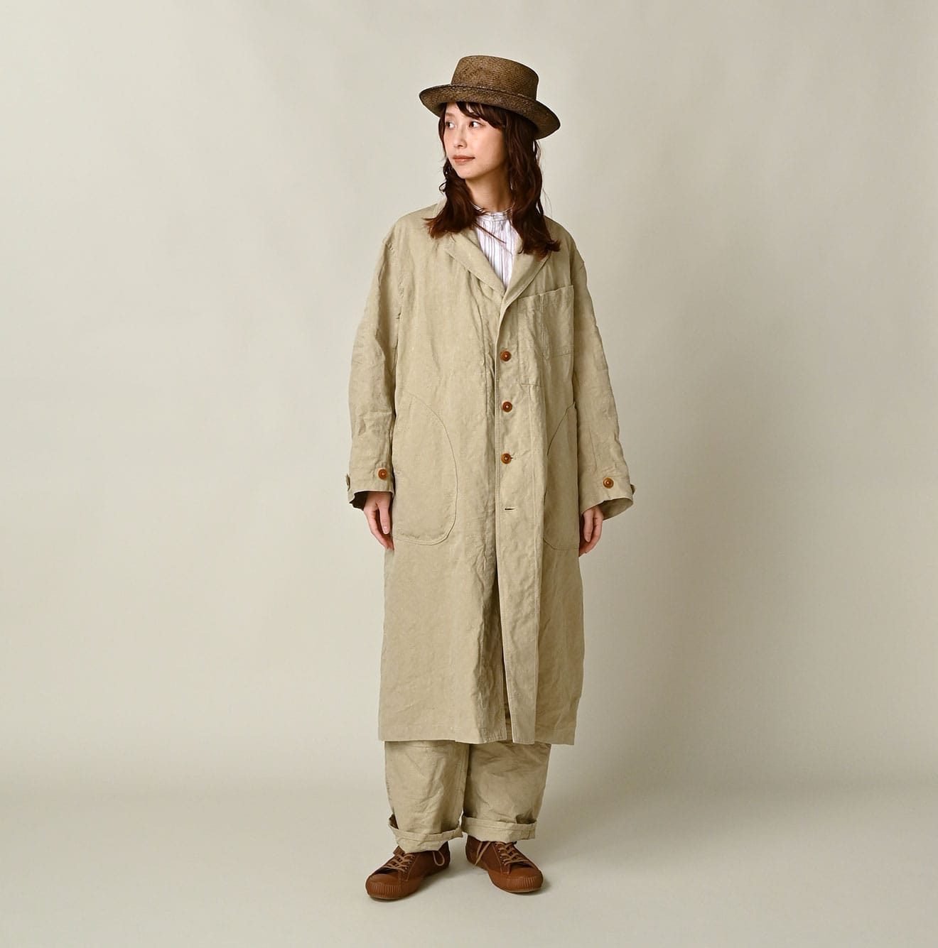 Linen Cloth 908 Work Coat Linen Female Model