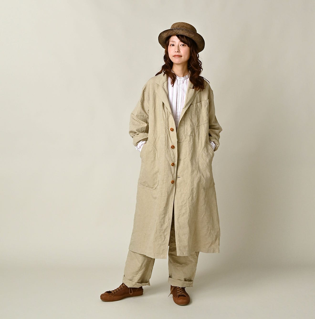 Linen Cloth 908 Work Coat Linen Female Model
