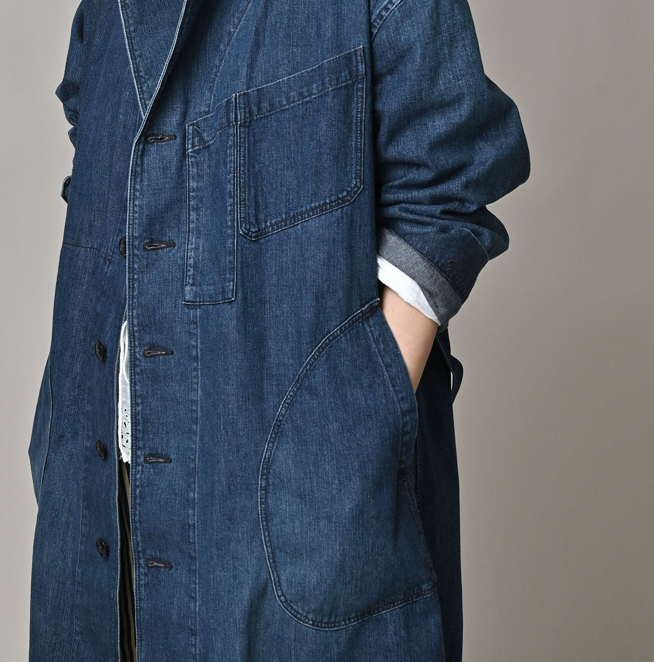 Indigo Mugihiko Denim 908 Work Coat Zyu Detail