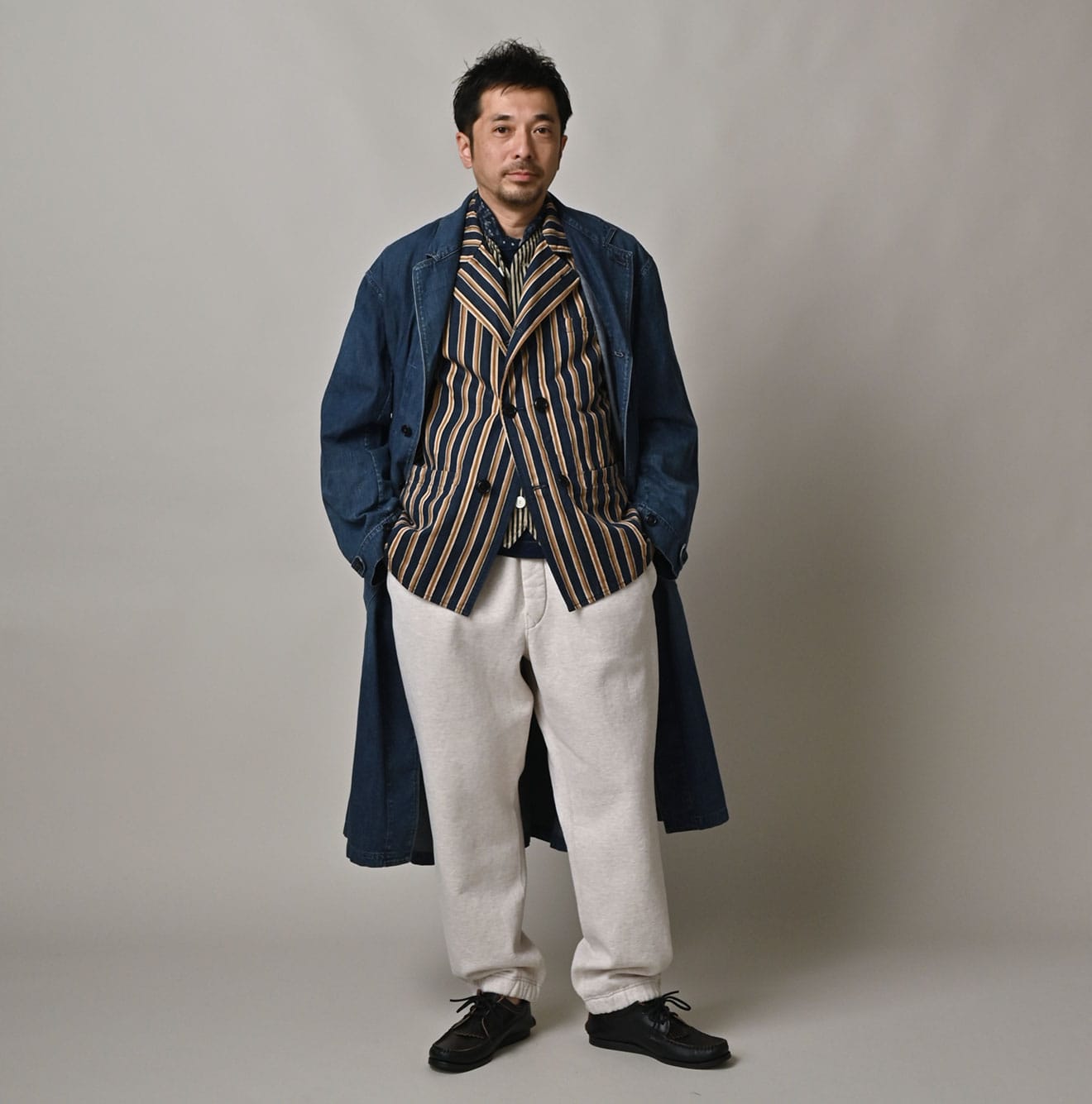 Indigo Mugihiko Denim 908 Work Coat Zyu Male Model