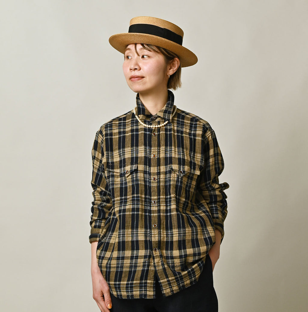 Indigo Double Woven 908 Ocean Eastern Shirt Female Model