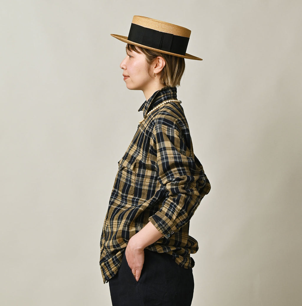 Indigo Double Woven 908 Ocean Eastern Shirt Female Model