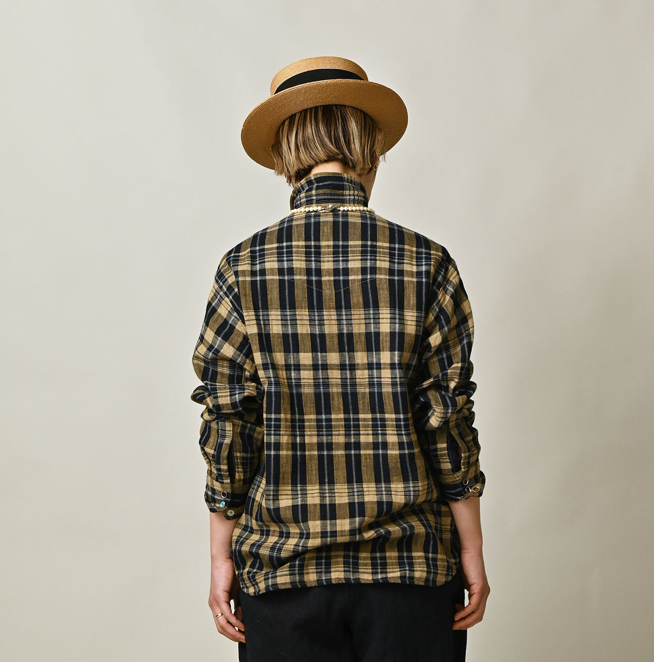 Indigo Double Woven 908 Ocean Eastern Shirt Female Model