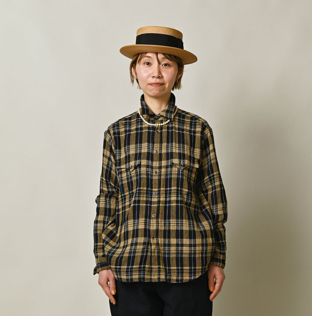 Indigo Double Woven 908 Ocean Eastern Shirt Female Model