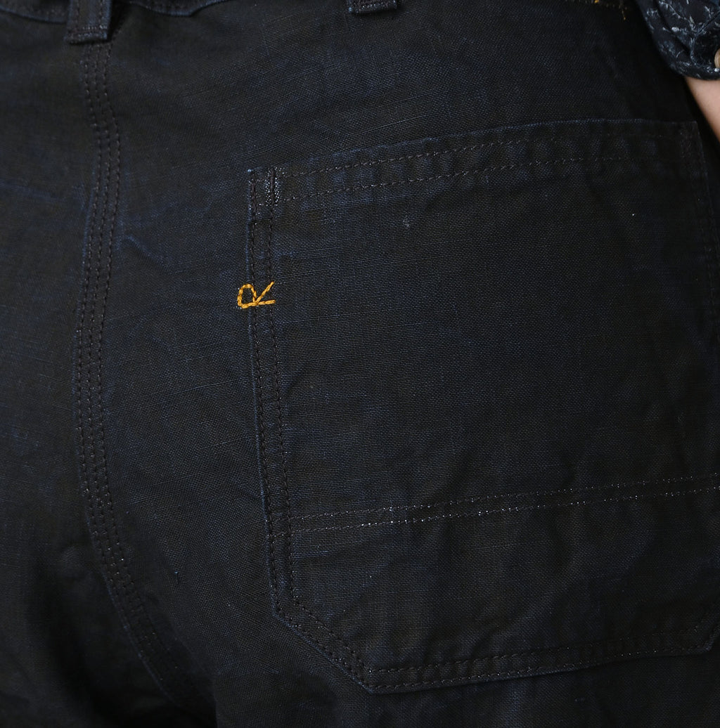 Indigo Linen Herringbone 908 Painter Pants Detail