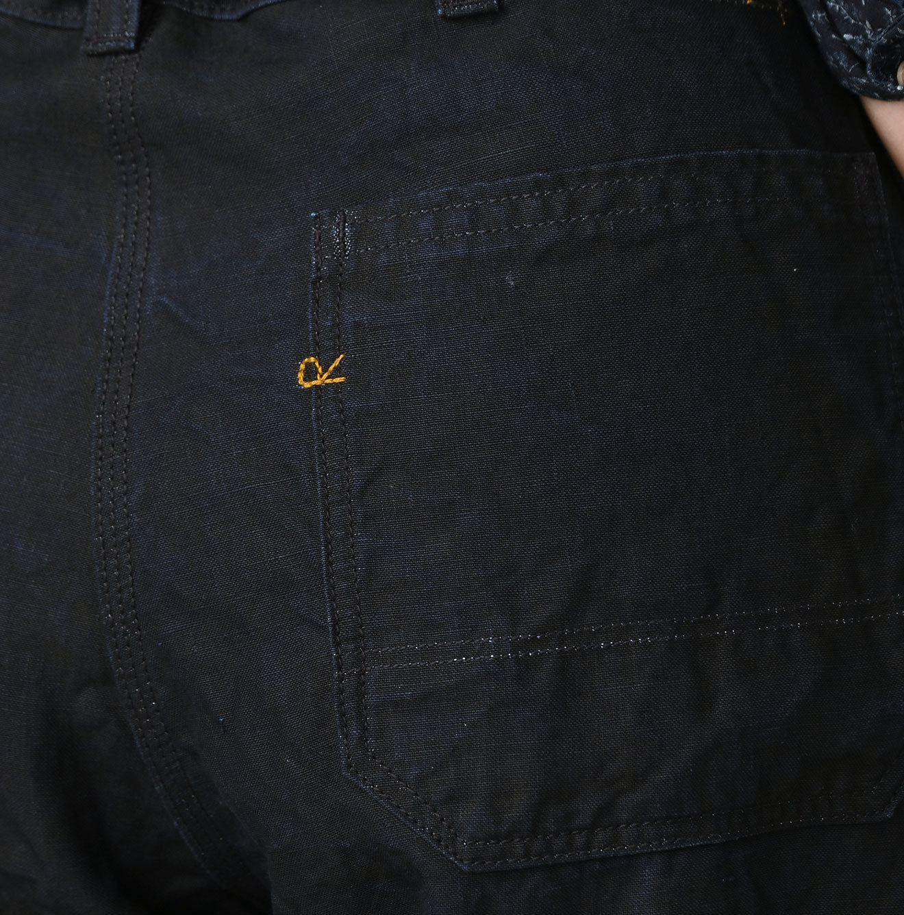 Indigo Linen Herringbone 908 Painter Pants Detail