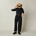 Indigo Linen Herringbone 908 Painter Pants Female Model