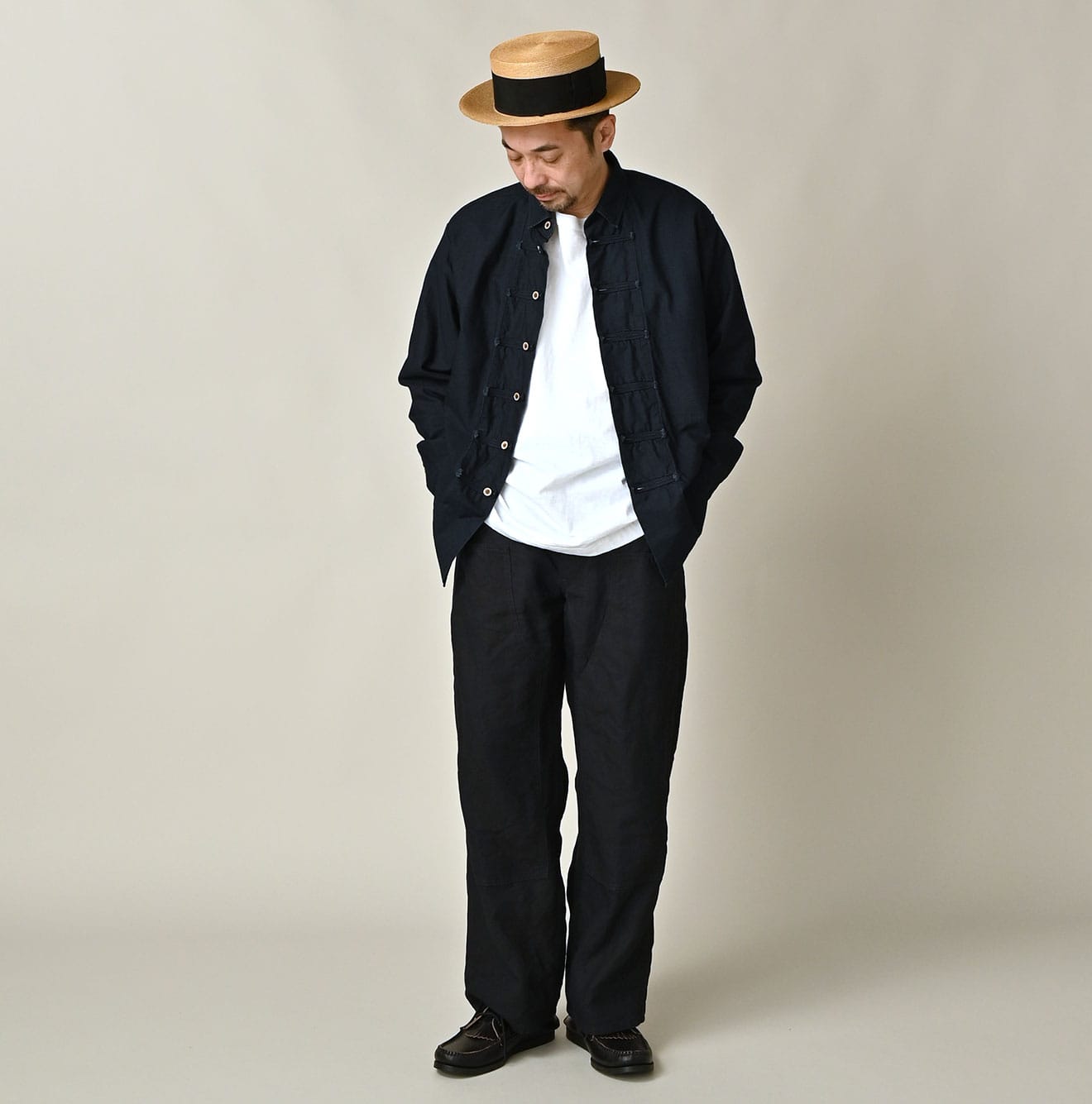 Indigo Linen Herringbone 908 Painter Pants Male Model