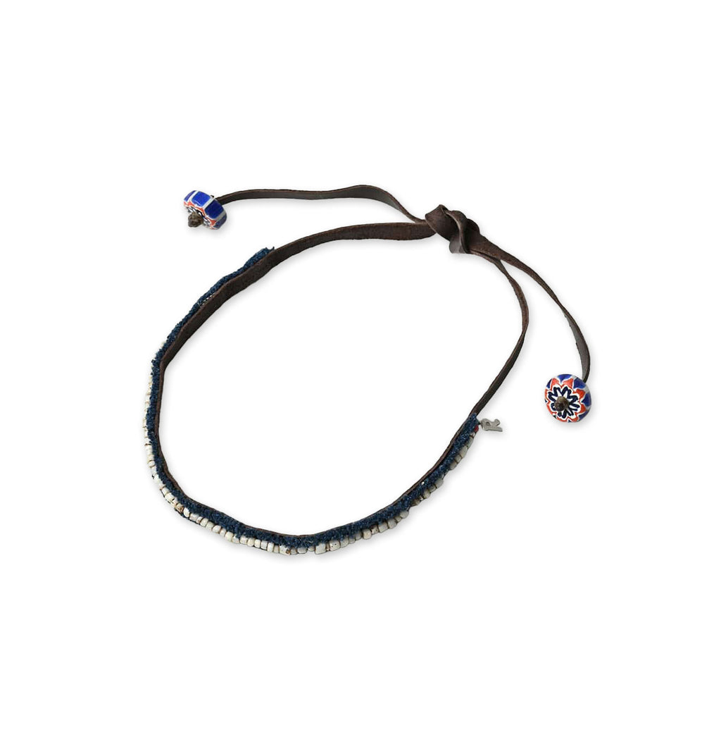 Antique Beads Leather Choker Dark Brown