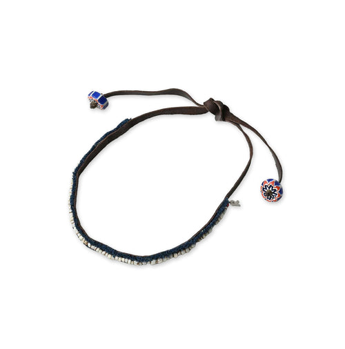 Antique Beads Leather Choker Dark Brown