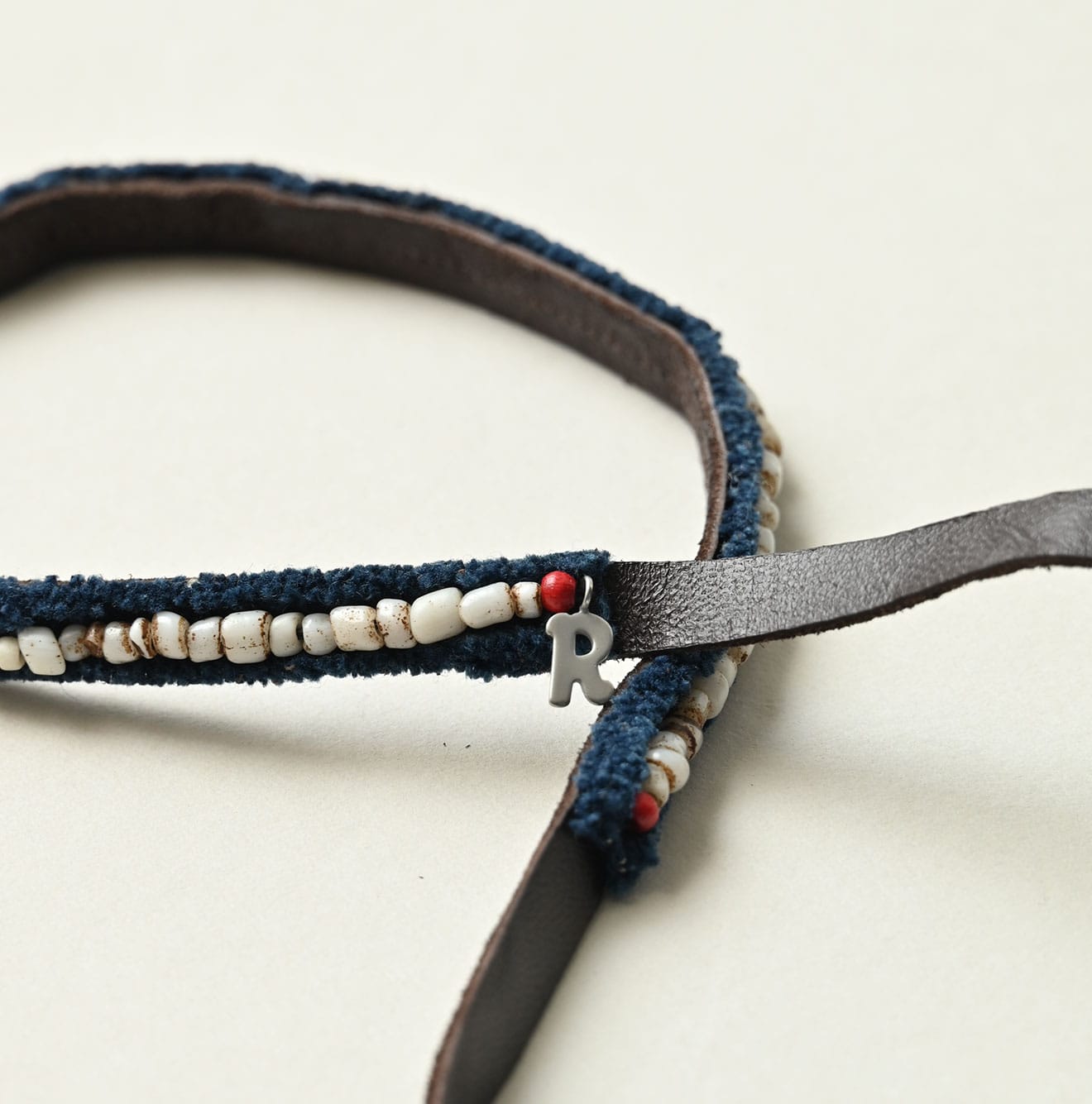 Antique Beads Leather Choker Detail