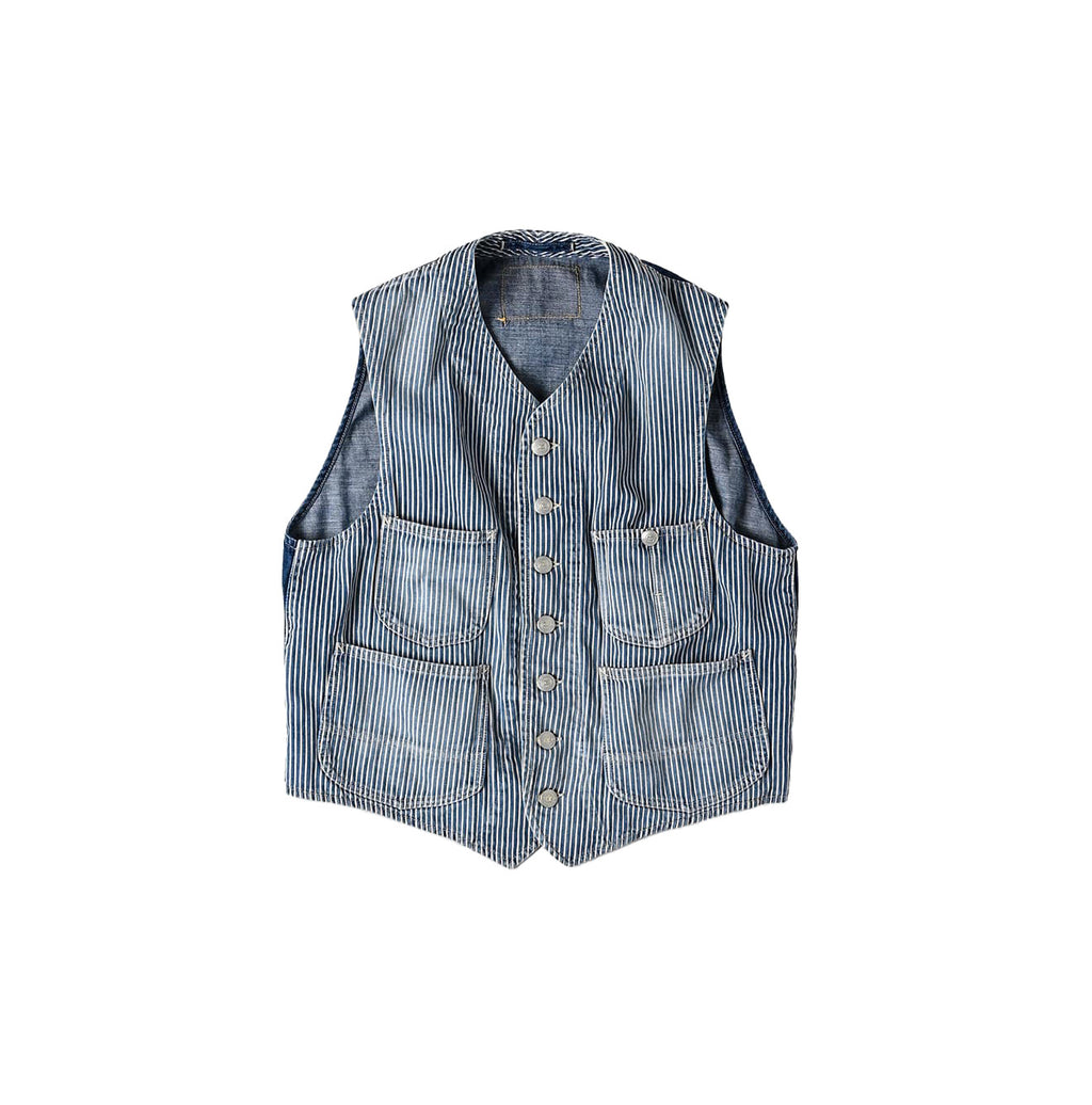 Rye Mugi Denim 908 Work Vest Distressed Hickory Zyu