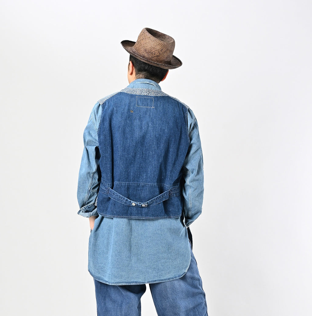 Rye Mugi Denim 908 Work Vest Distressed Male Model