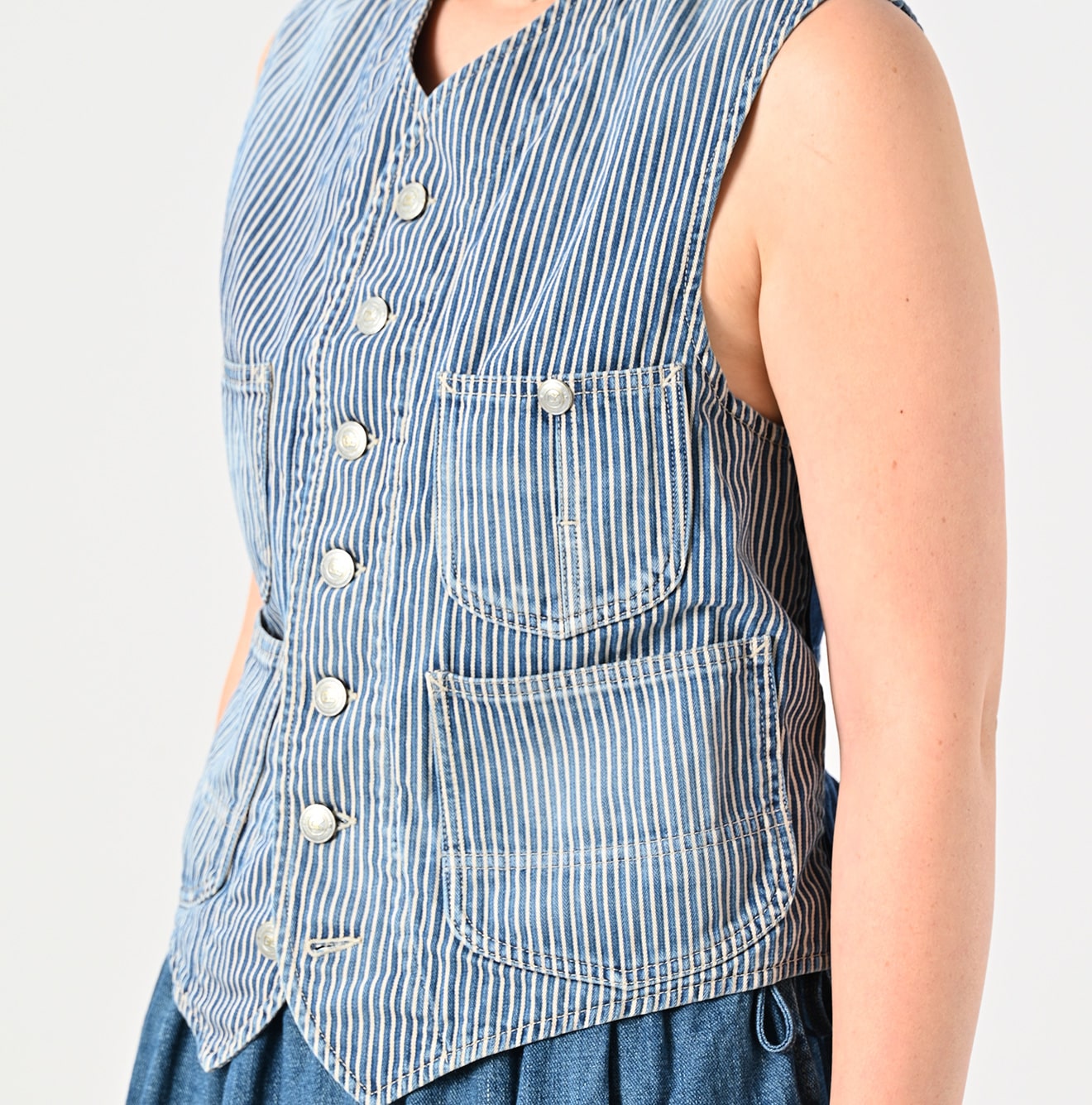 Rye Mugi Denim 908 Work Vest Distressed Detail