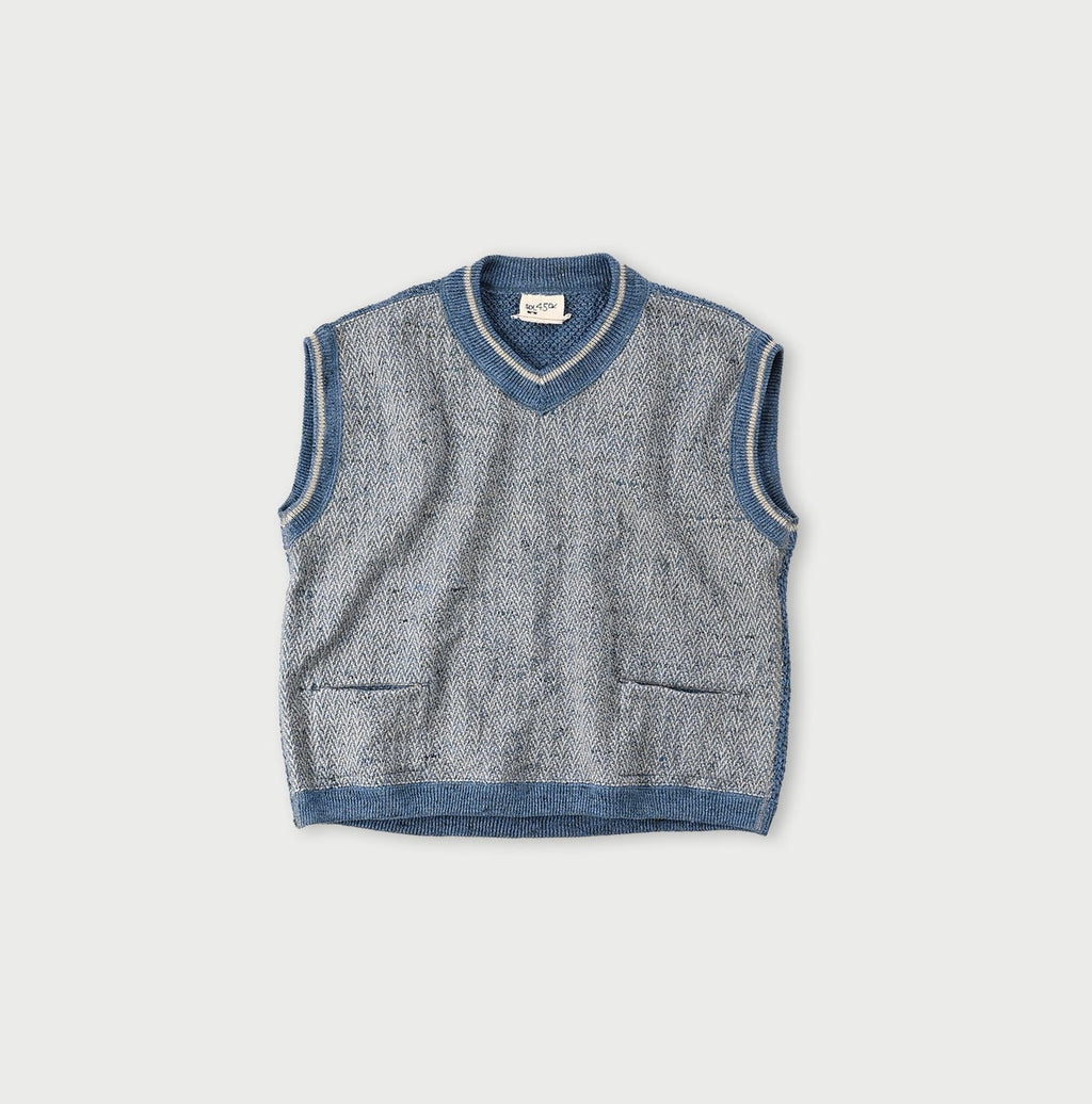 Linen Herringbone 908 Vest Blue Herringbone