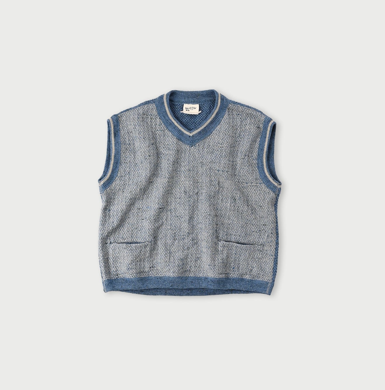 Linen Herringbone 908 Vest Blue Herringbone
