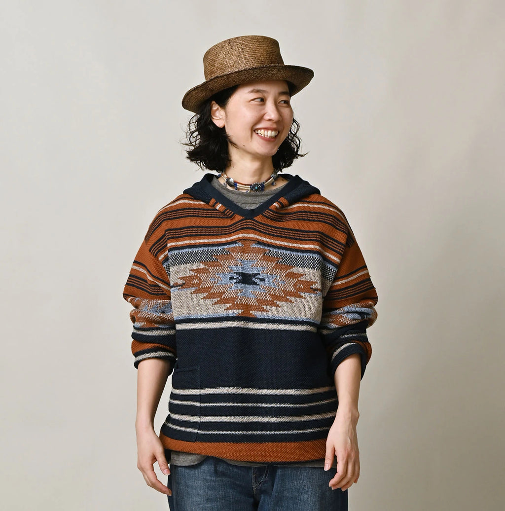 Indigo Native Gima Jacquard 908 Uma Hoodie Female Model