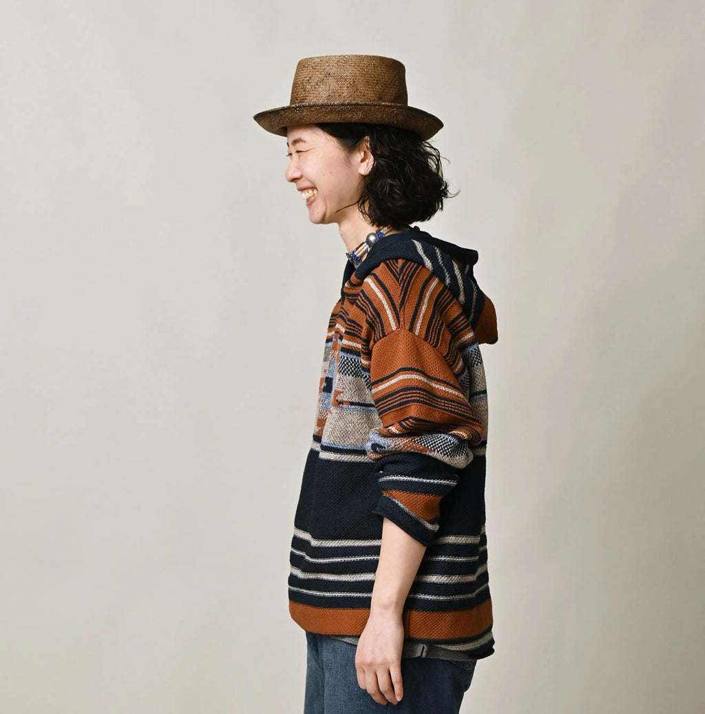 Indigo Native Gima Jacquard 908 Uma Hoodie Female Model
