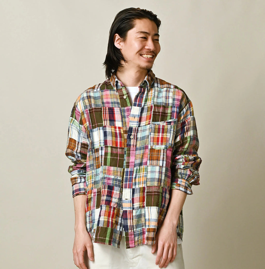 Indian Linen 908 Patchwork Ocean Shirt Male Model
