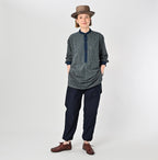Indigo Hickory Tenjiku Grandpa Pull Shirt Female Model
