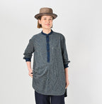 Indigo Hickory Tenjiku Grandpa Pull Shirt Female Model