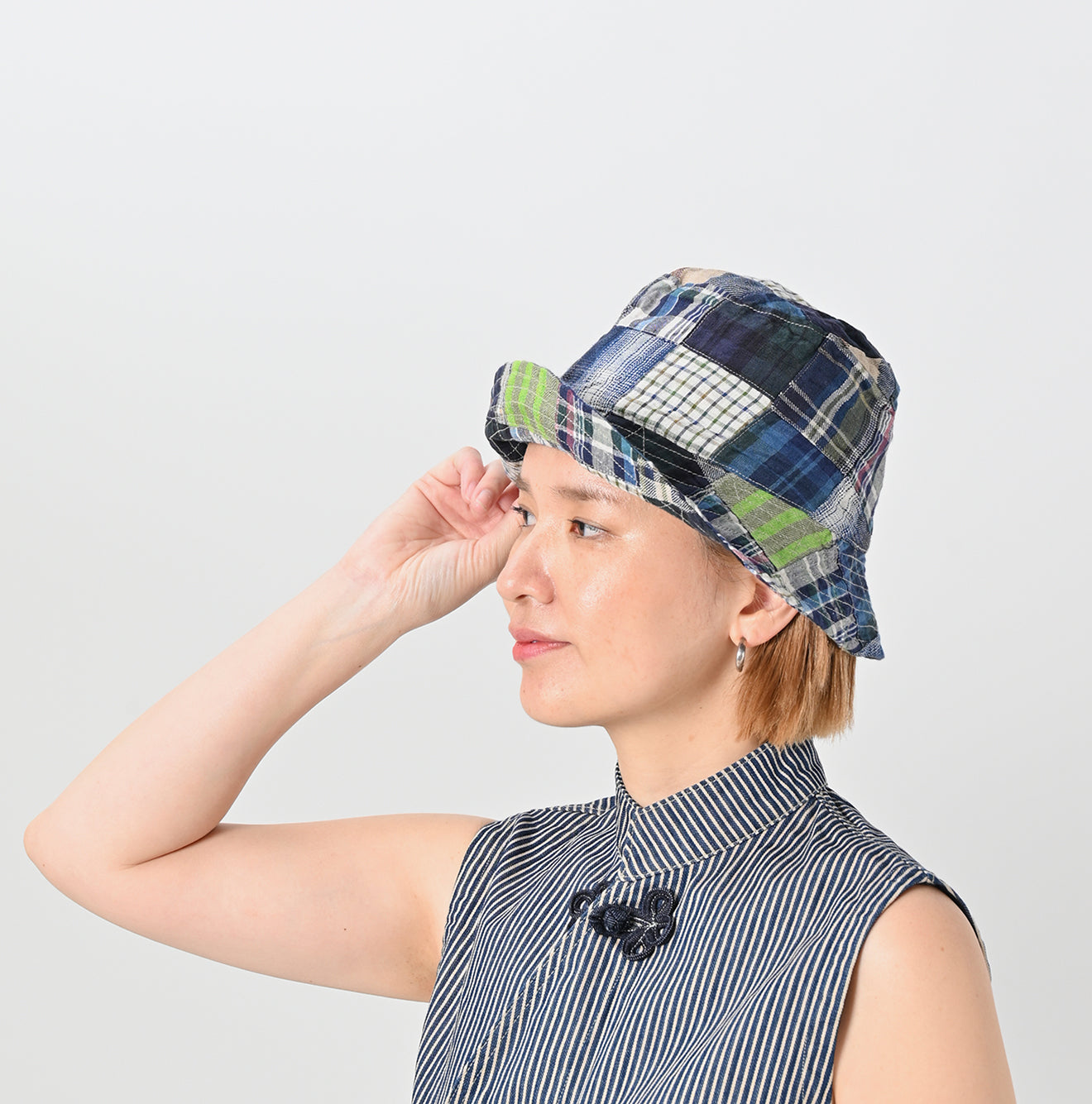 Indian Linen Madras Patchwork Hat Female Model