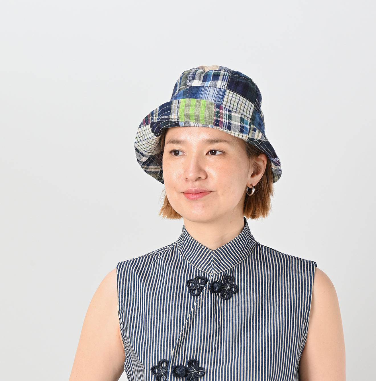Indian Linen Madras Patchwork Hat Female Model