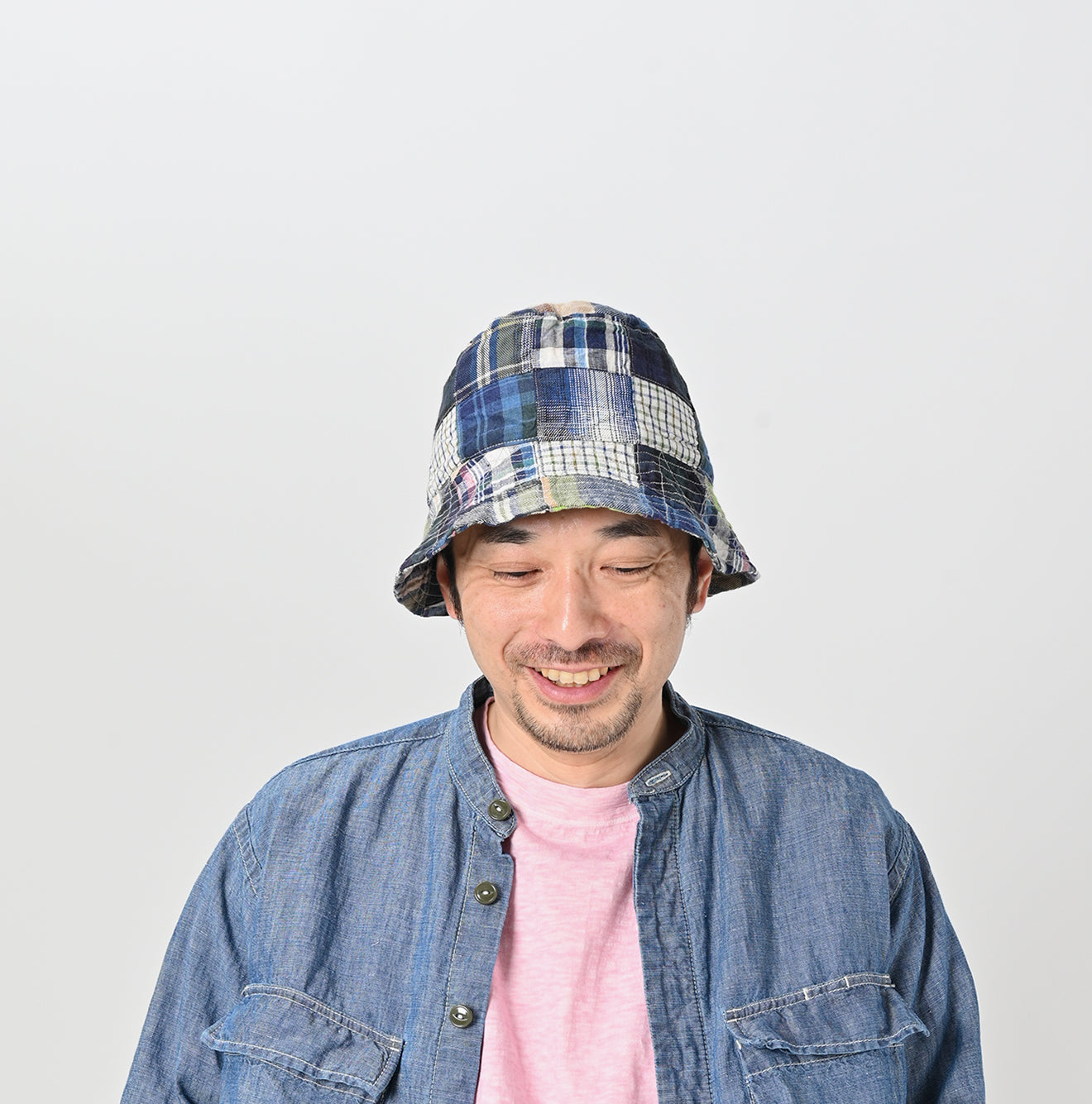 Indian Linen Madras Patchwork Hat Male Model