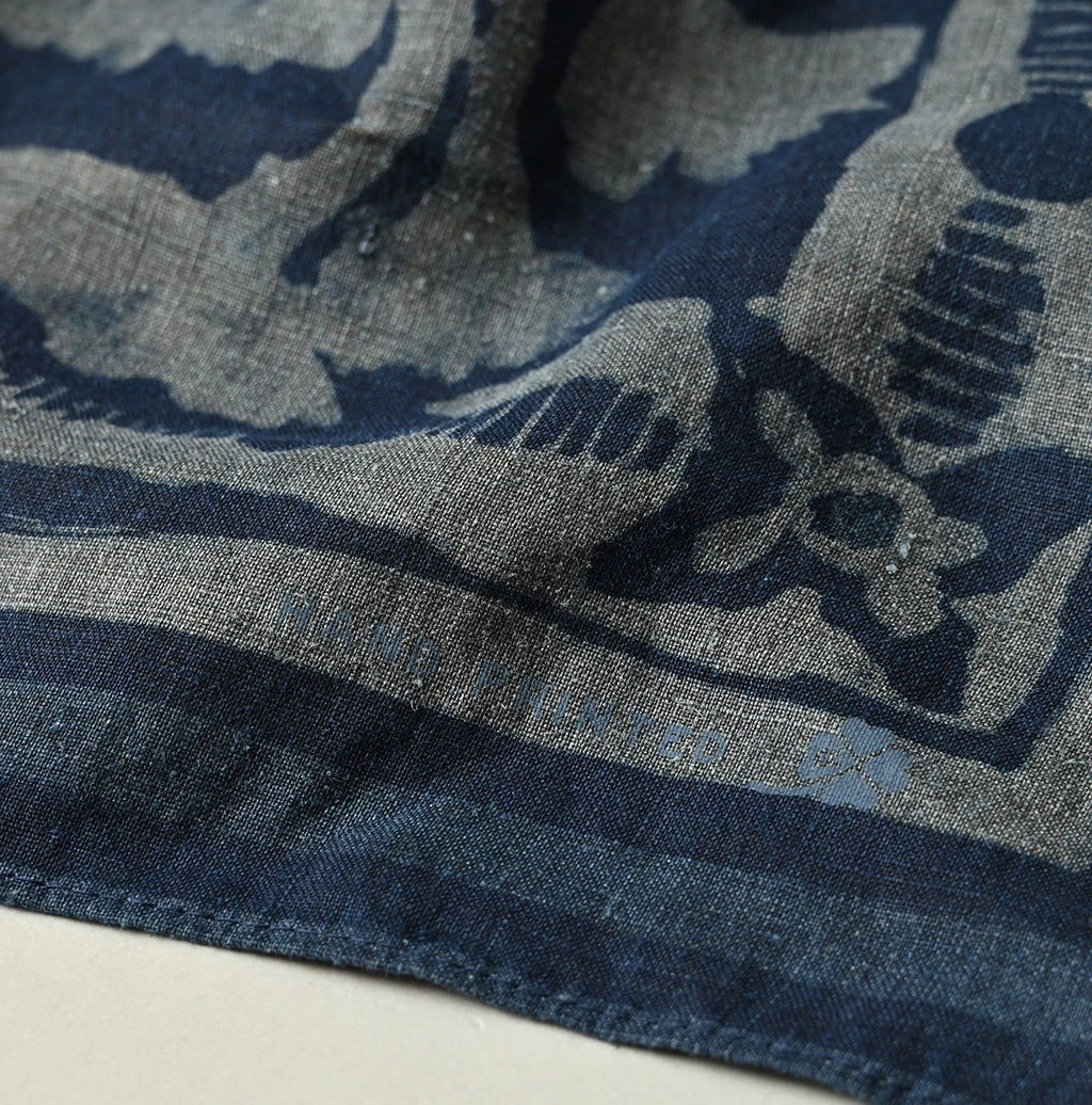 Indigo Linen Flax Flower Bandana Detail