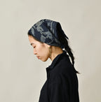 Indigo Linen Flax Flower Bandana Female Model