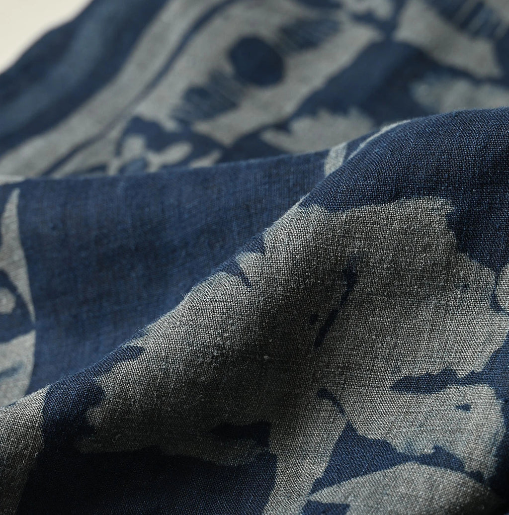 Indigo Linen Flax Flower Bandana Detail