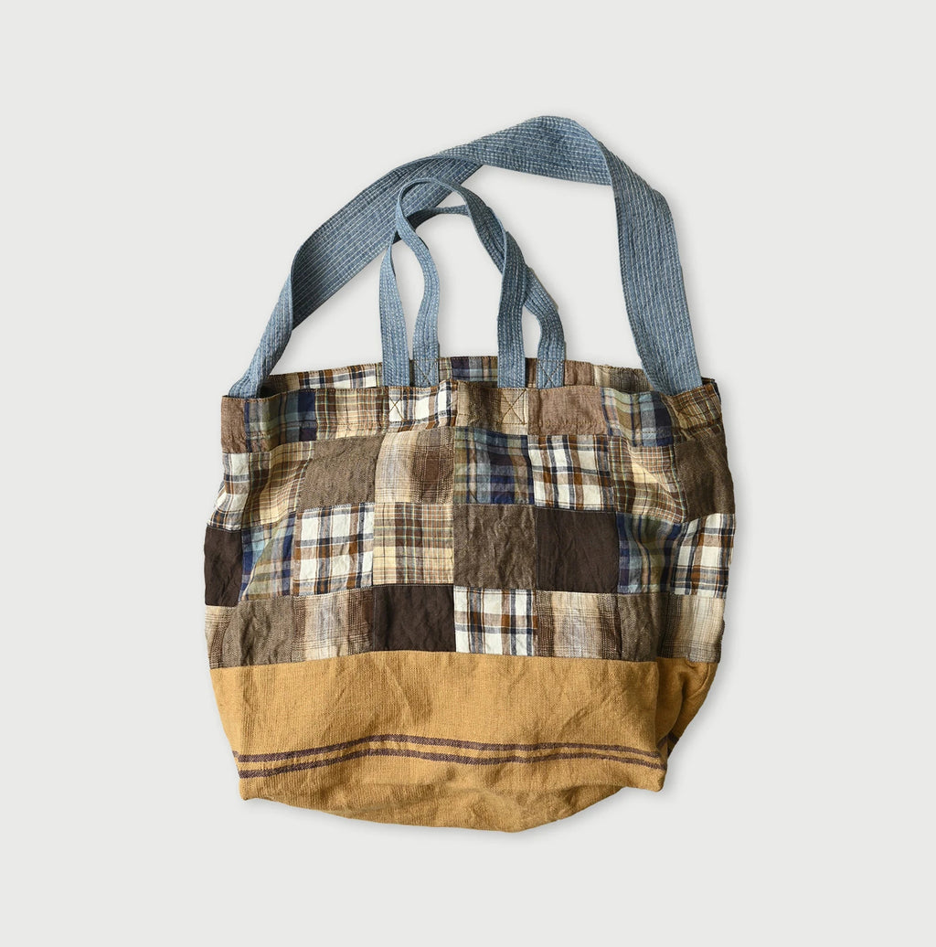 Indian Linen Patchwork Tote Bag Brown Patchwork