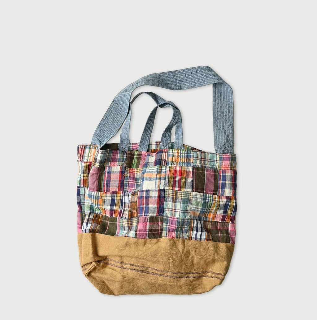 Indian Linen Patchwork Tote Bag Brown Patchwork Back